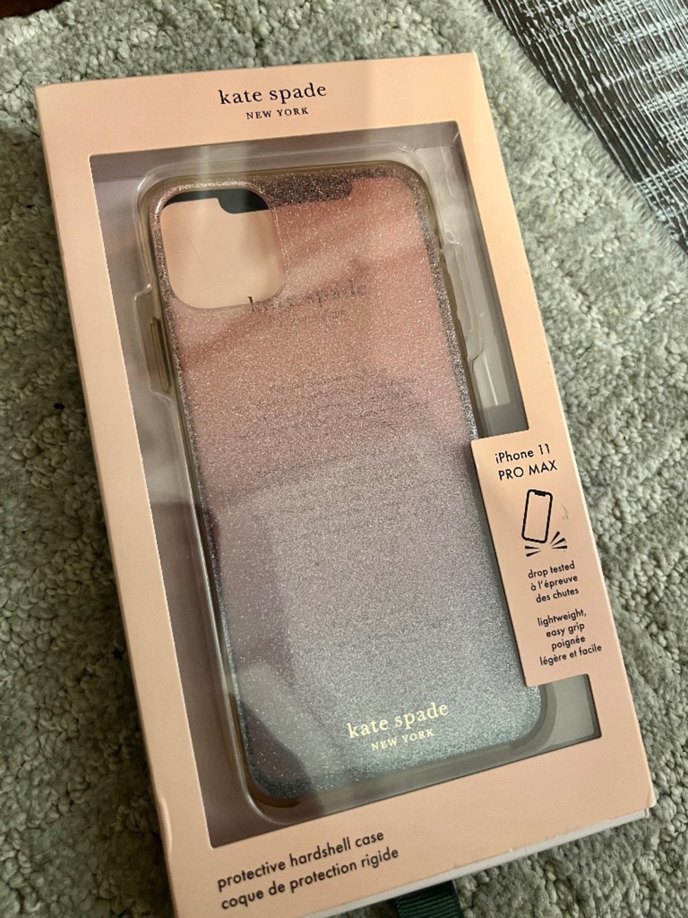 Kate Spade Hardshell Case for iPhone 11  2020, Glitter Ombre Pink Clear